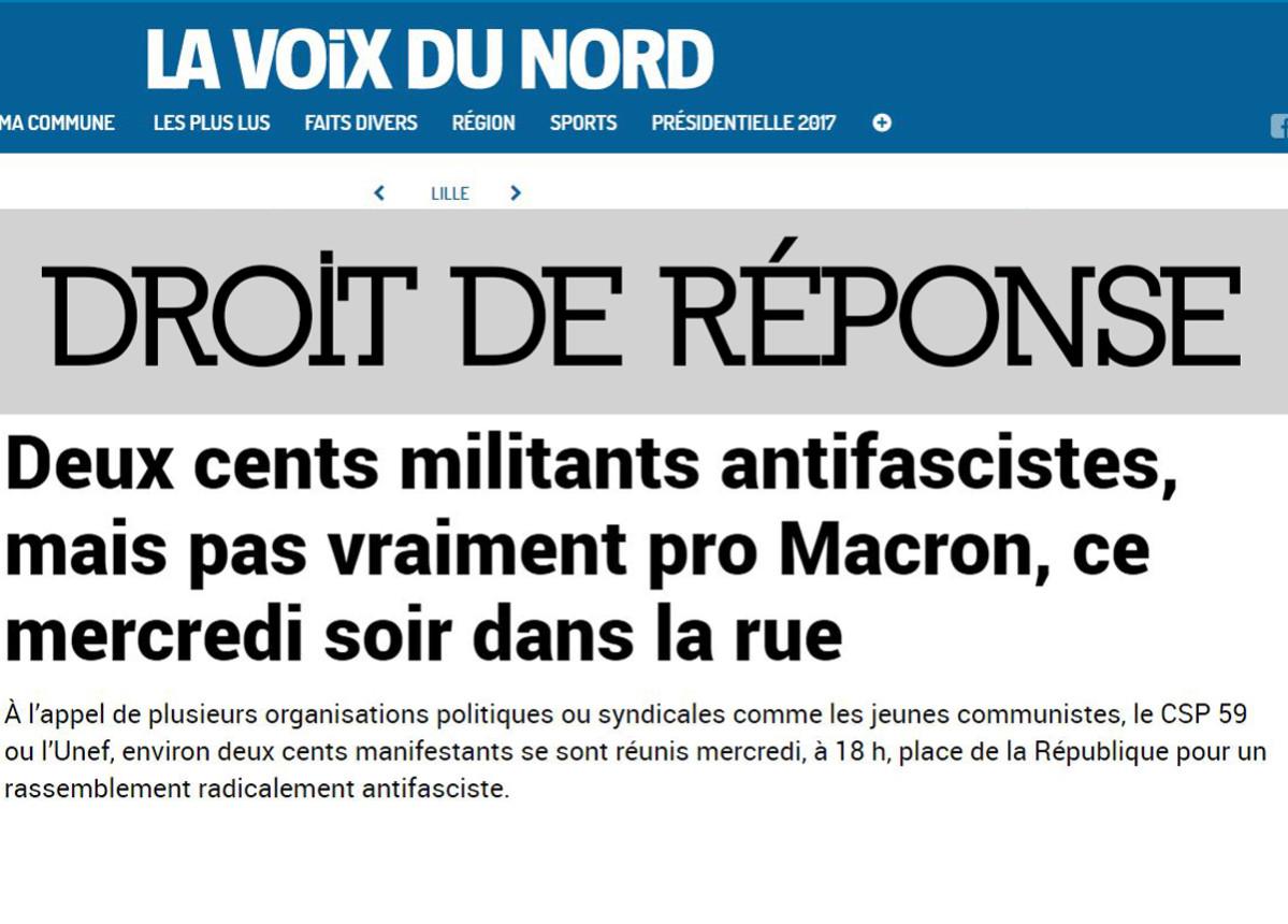 Droit de réponse à la Voix du Nord